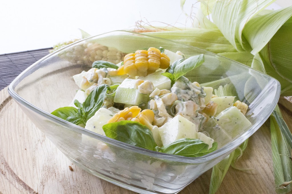 Basil Chive Cucumber & Corn Salad