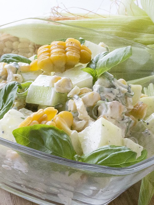 Basil Chive Cucumber & Corn Salad