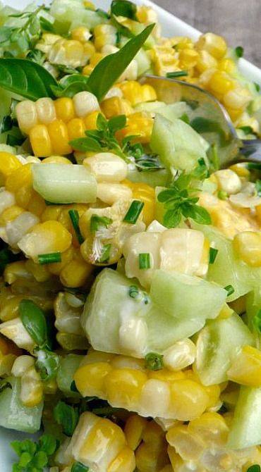 Basil Chive Cucumber & Corn Salad